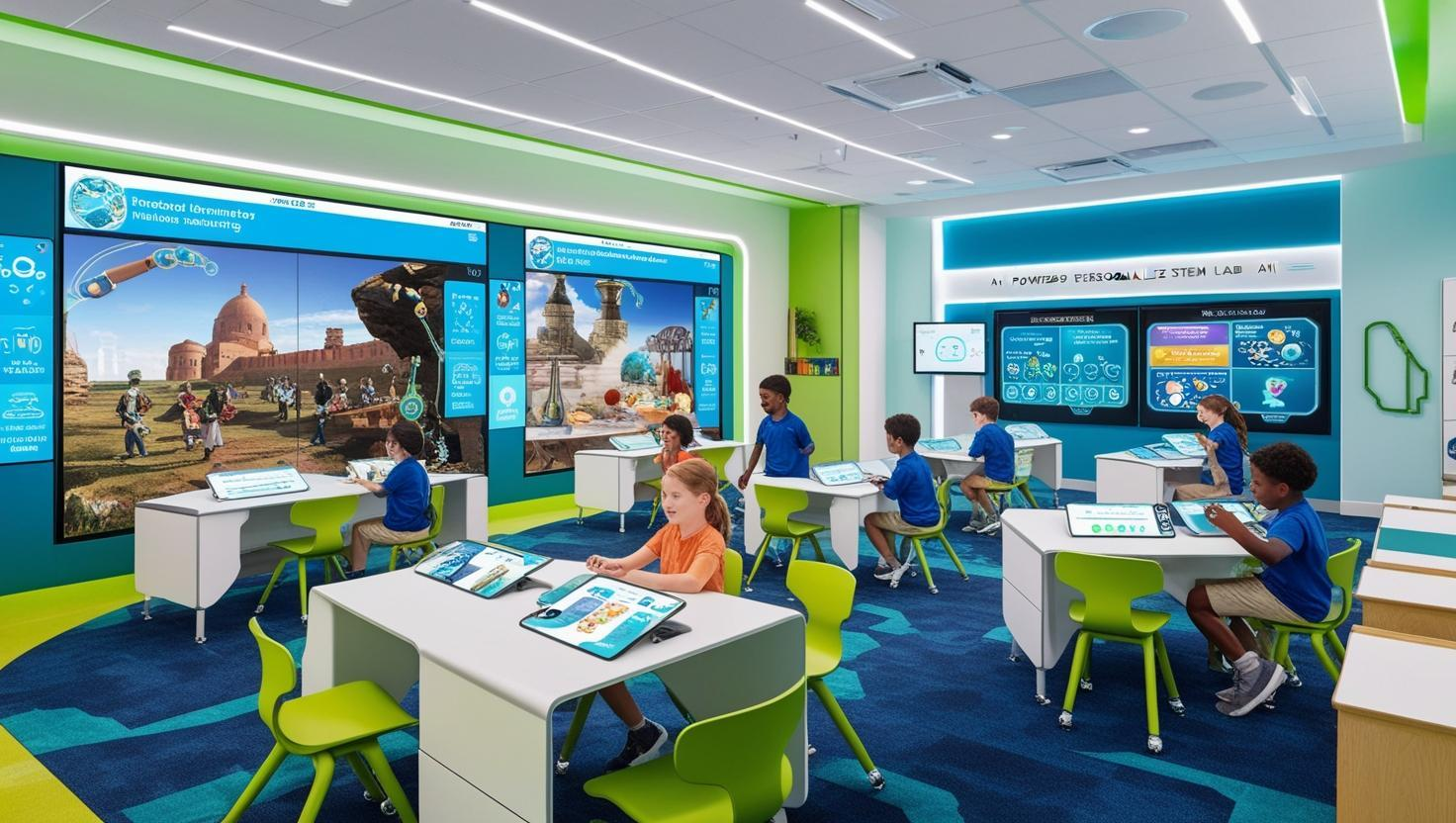 Students and teacher in a modern digital classroom