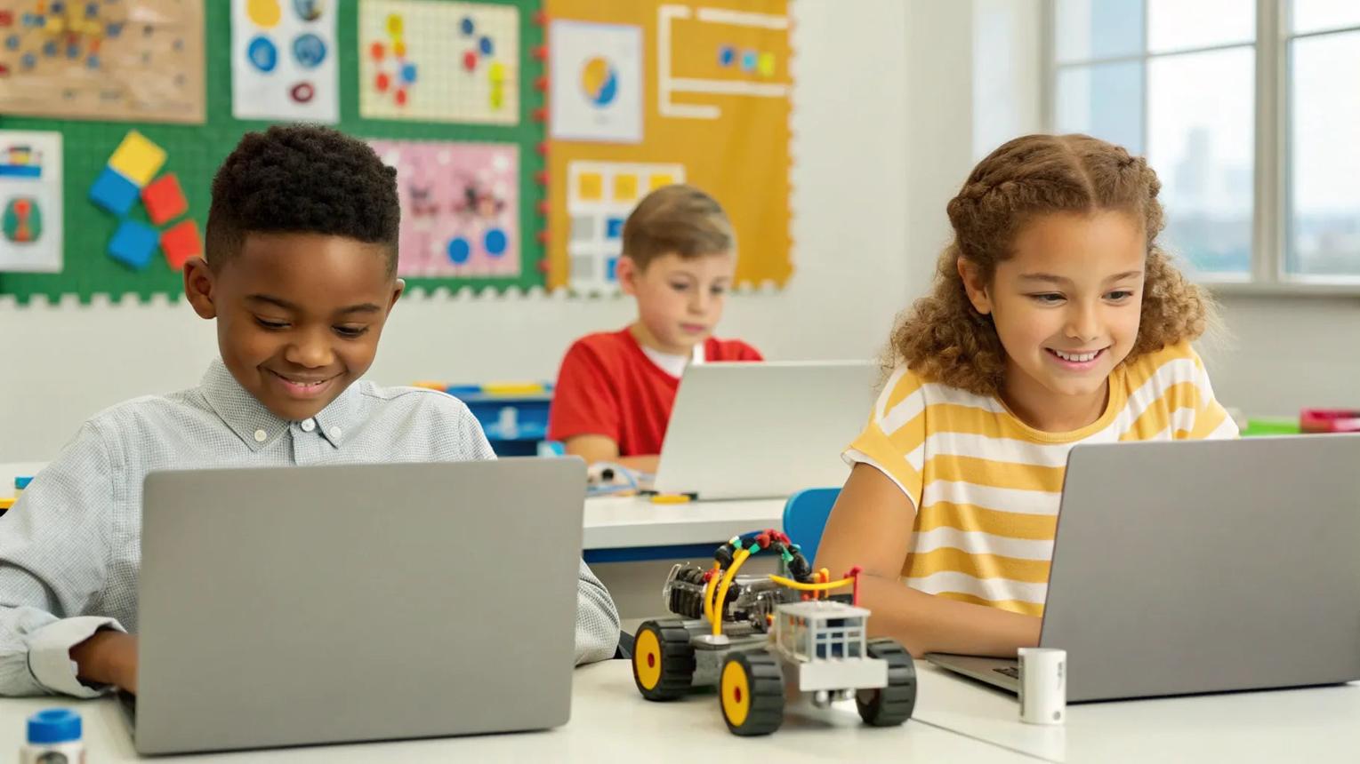 Young student exploring robotics and coding
