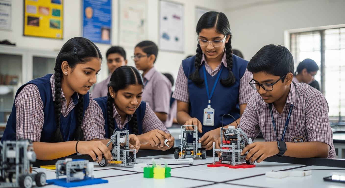 Students developing robotics and engineering skills